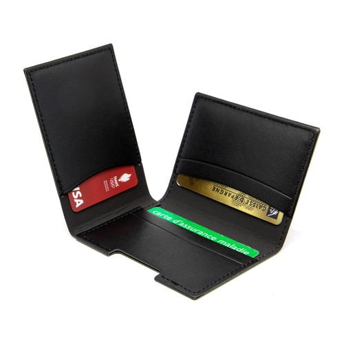 PORTE CARTE VOLET EN SIMILI-CUIR LISSE NOIR - MADE IN EUROPE - 3