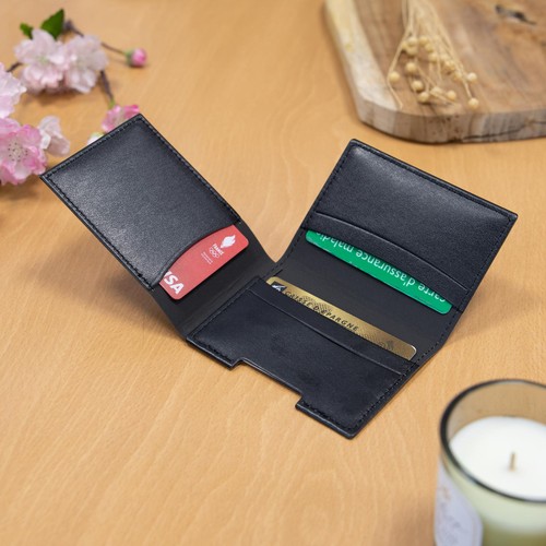 PORTE CARTE VOLET EN SIMILI-CUIR LISSE NOIR - MADE IN EUROPE - 4