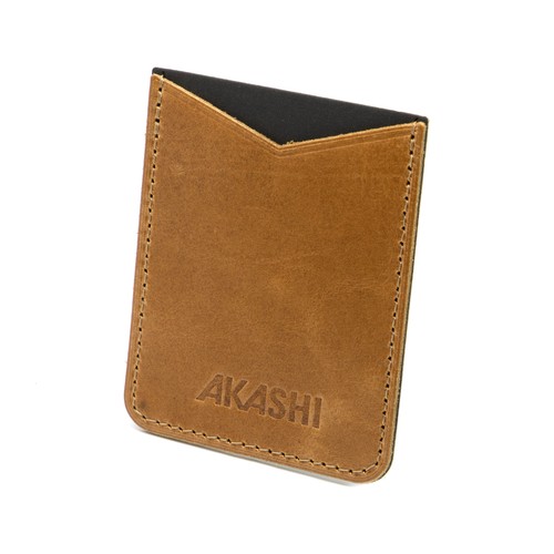 PORTE-CARTE POUR SMARTPHONE AVEC ADHESIF 3M EN CUIR VERITABLE MARRON CLAIR - MADE IN EUROPE