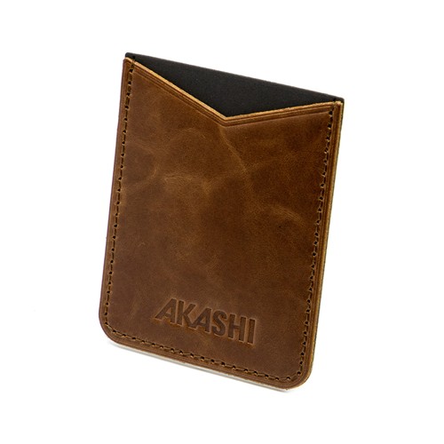 PORTE-CARTE POUR SMARTPHONE AVEC ADHESIF 3M EN CUIR VERITABLE MARRON FONCE - 1