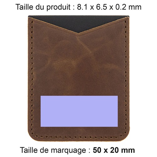 PORTE-CARTE POUR SMARTPHONE AVEC ADHESIF 3M EN CUIR VERITABLE MARRON FONCE