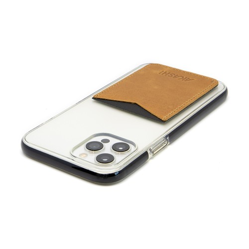 PORTE-CARTE POUR SMARTPHONE AVEC ADHESIF 3M EN CUIR VERITABLE MARRON FONCE
