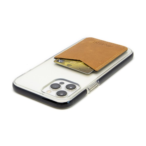 PORTE-CARTE POUR SMARTPHONE AVEC ADHESIF 3M EN CUIR VERITABLE MARRON FONCE
