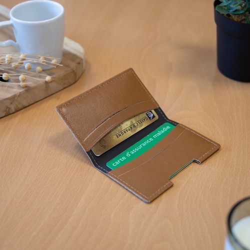 PORTE-CARTES FOLIO AVEC OU SANS ANTI-RFID EN SIMILI-CUIR LISSE MARRON - MADE IN EUROPE