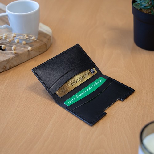 PORTE-CARTES FOLIO AVEC OU SANS ANTI-RFID EN SIMILI-CUIR LISSE MARRON