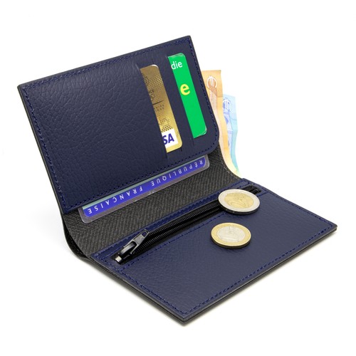 PORTEFEUILLE VERTICAL CUIR RECYCLÉ BLEU MARINE - MADE IN EUROPE