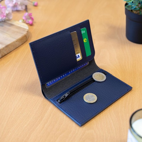 PORTEFEUILLE VERTICAL CUIR RECYCLÉ BLEU MARINE - MADE IN EUROPE