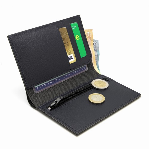 PORTEFEUILLE VERTICAL CUIR RECYCLÉ BLEU MARINE - MADE IN EUROPE