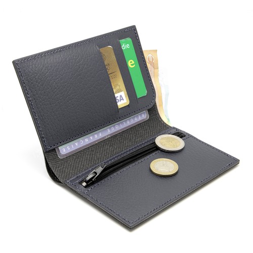 PORTEFEUILLE VERTICAL CUIR RECYCLÉ BLEU MARINE - MADE IN EUROPE - 3