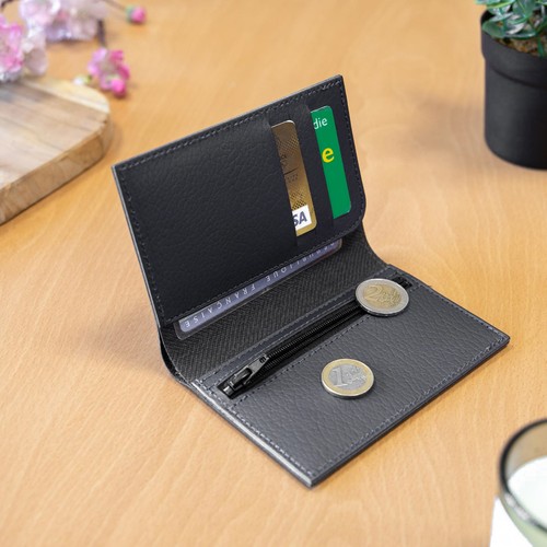 PORTEFEUILLE VERTICAL CUIR RECYCLÉ BLEU MARINE - MADE IN EUROPE - 4