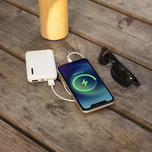 BATTERIE DE SECOURS EN PLASTIQUE RECYCLÉ ULTRA COMPACTE - 5000 MAH - BLANC - 3