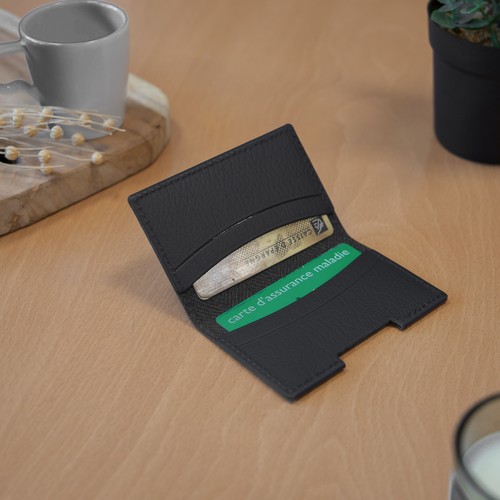 PORTE-CARTES FOLIO AVEC OU SANS ANTI-RFID CUIR RECYCLÉ NOIR - MADE IN EUROPE