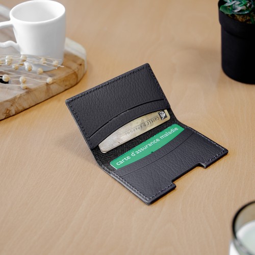 PORTE-CARTES FOLIO AVEC OU SANS ANTI-RFID CUIR RECYCLÉ NOIR - MADE IN EUROPE