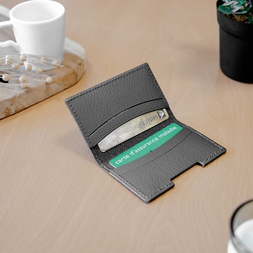 PORTE-CARTES FOLIO AVEC OU SANS ANTI-RFID  CUIR RECYCLÉ GRIS