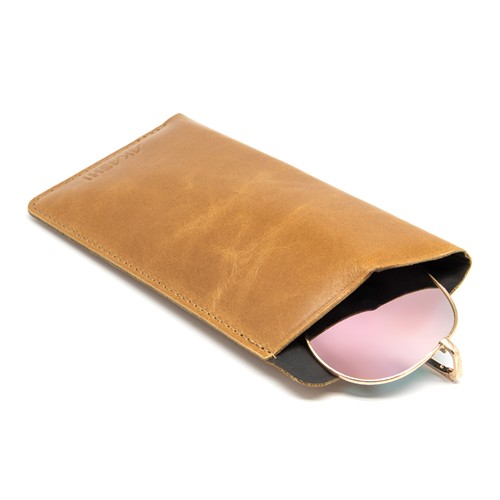 ETUI LUNETTES EN CUIR VERITABLE MARRON CLAIR