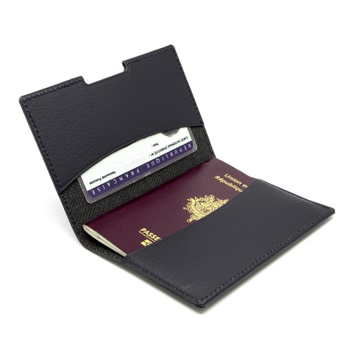 PORTE-PASSEPORT / CARTE GRISE / ASSURANCE CUIR RECYCLÉ NOIR - MADE IN EUROPE