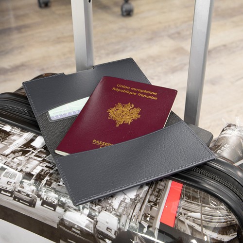 PORTE-PASSEPORT / CARTE GRISE / ASSURANCE CUIR RECYCLÉ BLEU MARINE
