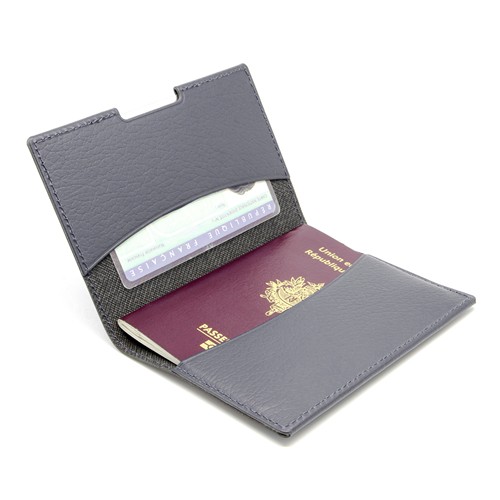 PORTE-PASSEPORT / CARTE GRISE / ASSURANCE CUIR RECYCLÉ BLEU MARINE