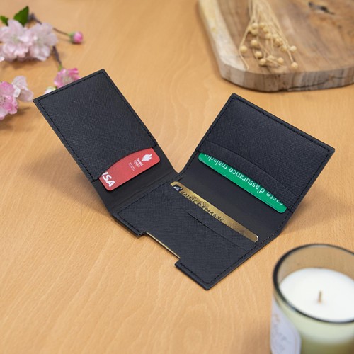 PORTE CARTE VOLET EN SIMILI-CUIR NOIR GRAINE