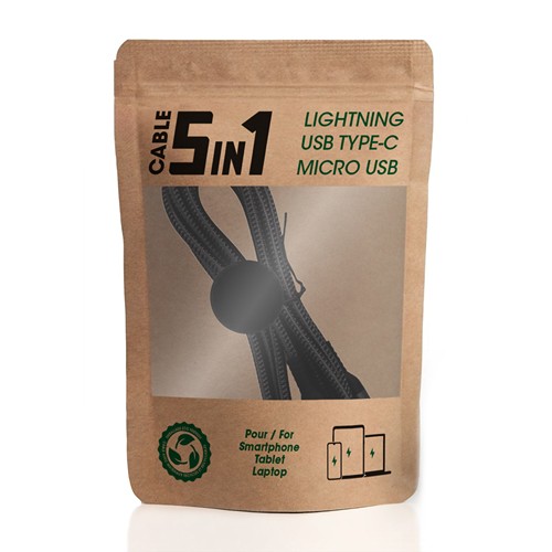 EKO - CABLE 5 EN 1 RECYCLÉ A CHARGE RAPIDE 20W POWER DELIVERY