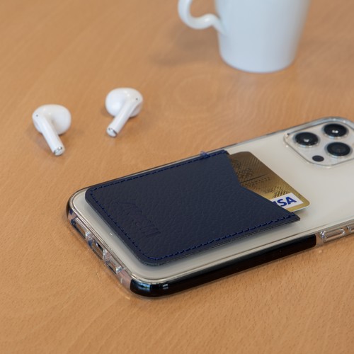 PORTE-CARTE POUR SMARTPHONE AVEC ADHESIF 3M CUIR RECYCLÉ GRIS - MADE IN EUROPE