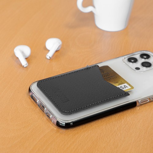 PORTE-CARTE POUR SMARTPHONE AVEC ADHESIF 3M CUIR RECYCLÉ GRIS - MADE IN EUROPE