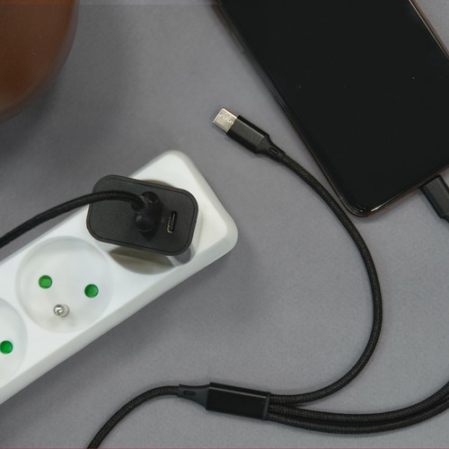 CHARGEUR SECTEUR USB TYPE-C 15W + USB-A - NOIR - 2