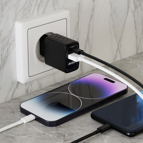 KAKUSHIN - PRISE SECTEUR GAN 20W USB TYPE-C PD + USB-A QC3.0 - NOIR