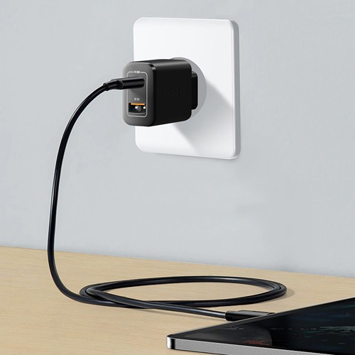 KAKUSHIN - PRISE SECTEUR GAN 20W USB TYPE-C PD + USB-A QC3.0 - NOIR