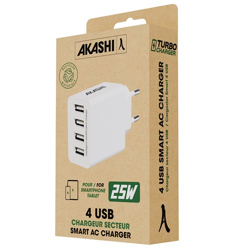 SHI - TURBO CHARGEUR SECTEUR 4 USB 5A - BLANC