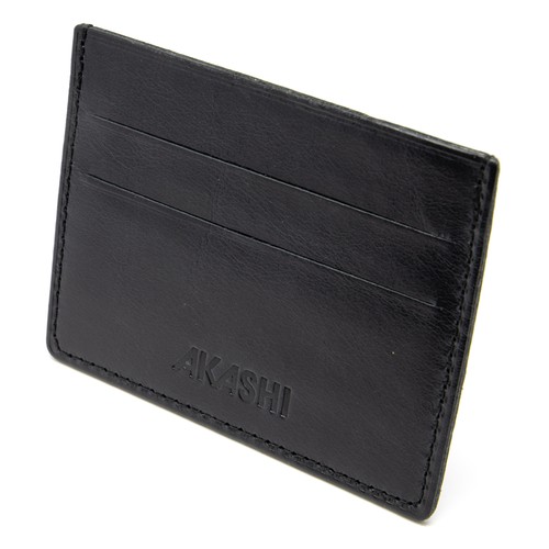 PORTE-CARTES HORIZONTAL AVEC OU SANS ANTI-RFID EN CUIR VERITABLE NOIR - MADE IN EUROPE