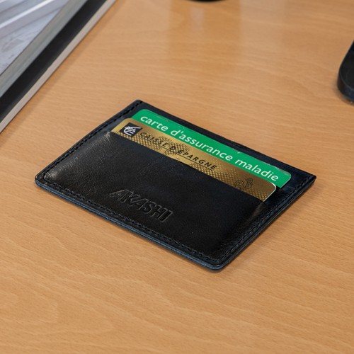 PORTE-CARTES HORIZONTAL AVEC OU SANS ANTI-RFID  EN CUIR VERITABLE MARRON CLAIR