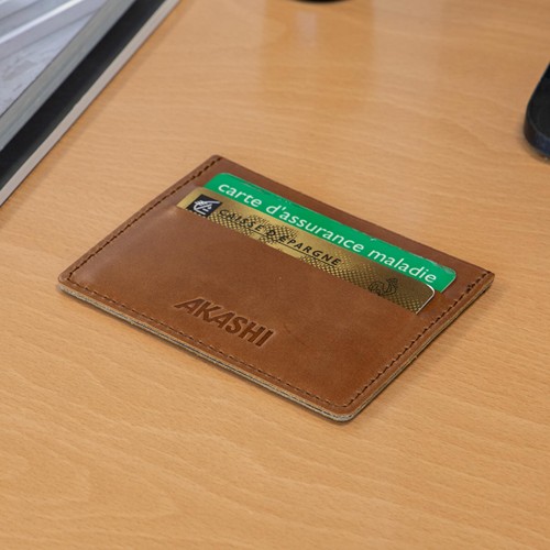 PORTE-CARTES HORIZONTAL AVEC OU SANS ANTI-RFID  EN CUIR VERITABLE MARRON CLAIR