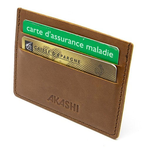 PORTE-CARTES HORIZONTAL AVEC OU SANS ANTI-RFID  EN CUIR VERITABLE MARRON CLAIR
