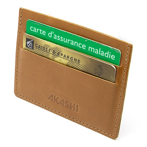 PORTE-CARTES HORIZONTAL AVEC OU SANS ANTI-RFID  EN CUIR VERITABLE MARRON CLAIR