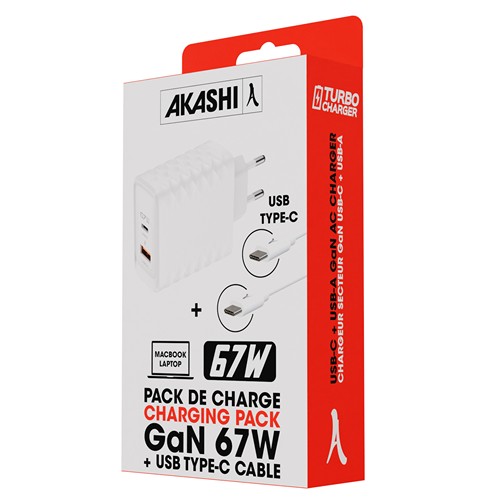 ATSUI - PACK CHARGEUR SECTEUR GAN ECO 67W + CABLE USB-C 67W