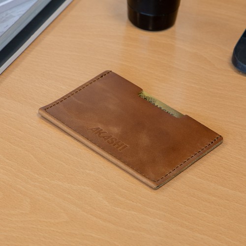 PORTE CARTE SIMPLE EN CUIR VERITABLE MARRON FONCE