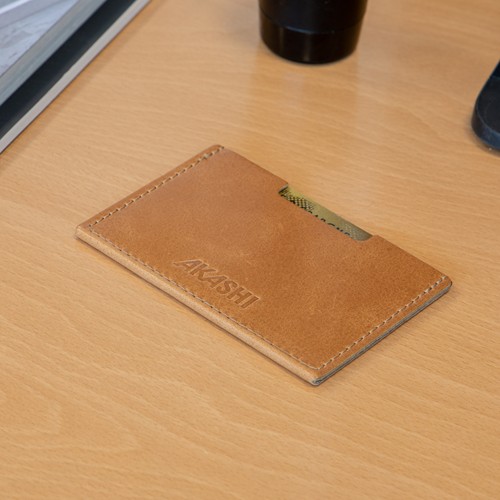 PORTE CARTE SIMPLE EN CUIR VERITABLE MARRON FONCE