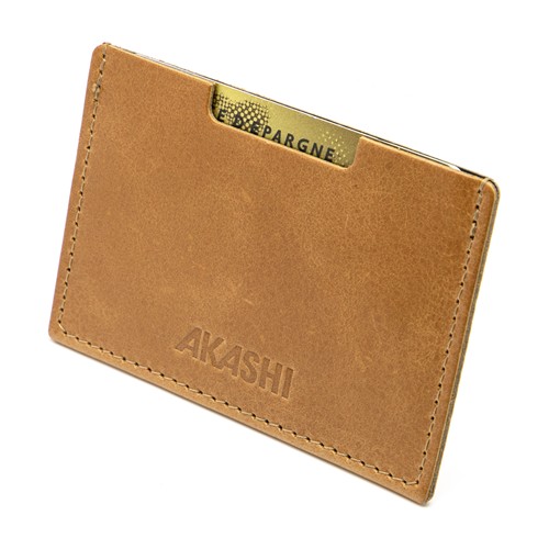 PORTE CARTE SIMPLE EN CUIR VERITABLE MARRON FONCE