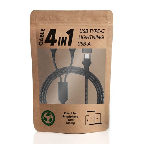 RENKEI - CÂBLE DE CHARGE 4 EN 1 20W EN MATÉRIAUX RECYCLÉS - SILVER