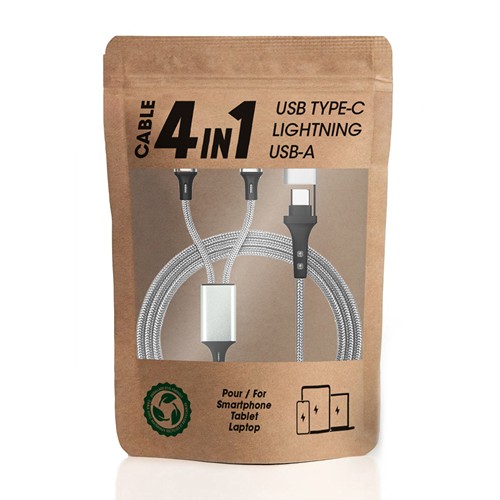 RENKEI - CÂBLE DE CHARGE 4 EN 1 20W EN MATÉRIAUX RECYCLÉS - SILVER