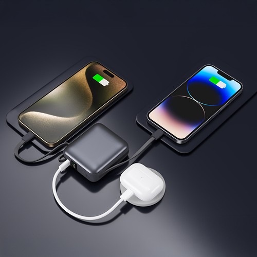 BUSHI - Batterie Powerbank 10,000 mAh avec câbles intégrés à charge rapide 22,5W
