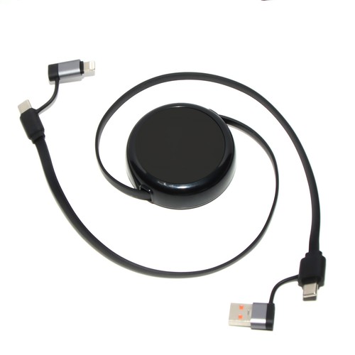 CÂBLE DÉROULEUR 4 EN 1 À CHARGE RAPIDE 20W EN MATÉRIAUX RECYCLÉS - NOIR - 3