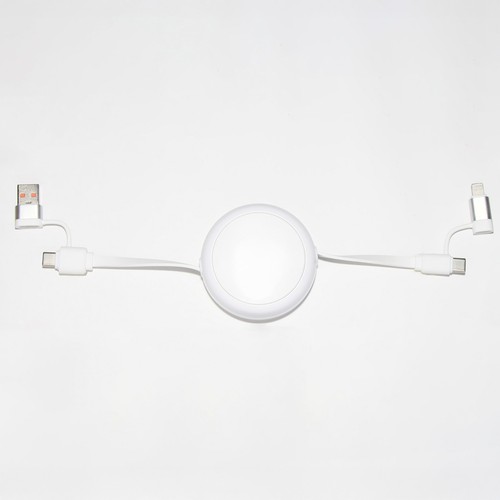 CÂBLE DÉROULEUR 4 EN 1 À CHARGE RAPIDE 20W EN MATÉRIAUX RECYCLÉS - BLANC