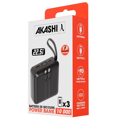 HEIHO - Batterie Powerbank 10,000 mAh avec câbles intégrés à charge rapide 22,5W