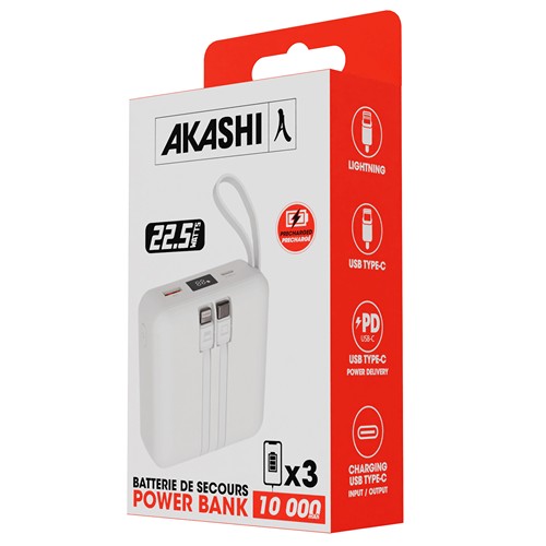 HEIHO - Batterie Powerbank 10,000 mAh avec câbles intégrés à charge rapide 22,5W
