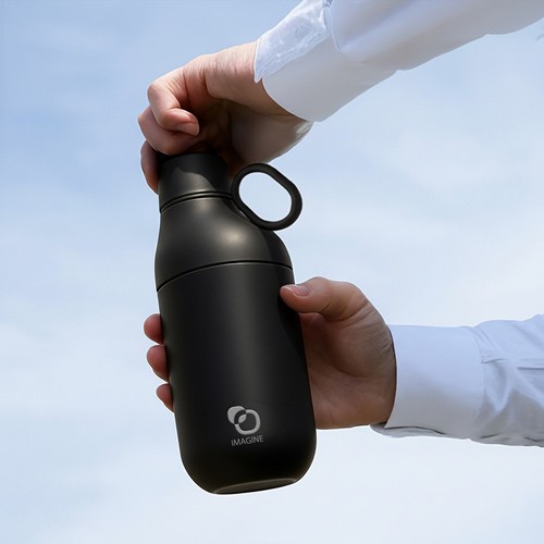 HOOKIPA M - Bouteille et gobelet 2 en 1 (500 ml / 370 ml) Double paroi en acier inoxydable recyclé et