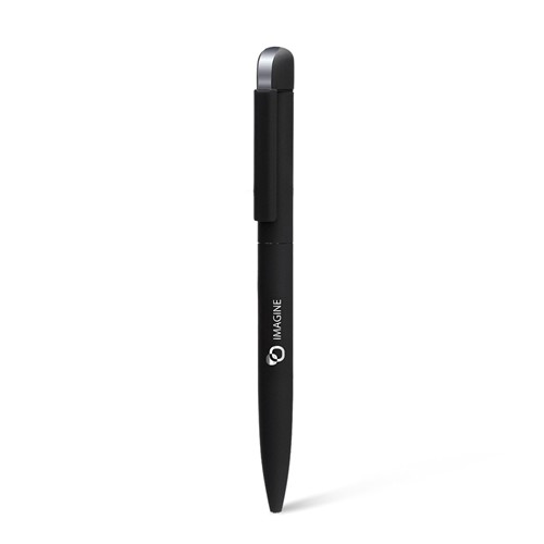 FOLK - Stylo à bille en acier inoxydable recyclé - Noir finition rubber - 1