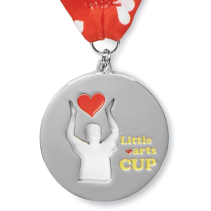 Médaille en alliage de zinc avec un émail doux et ruban en quadri cousu en V, PROPULZ, Objets publicitaires personnalisés