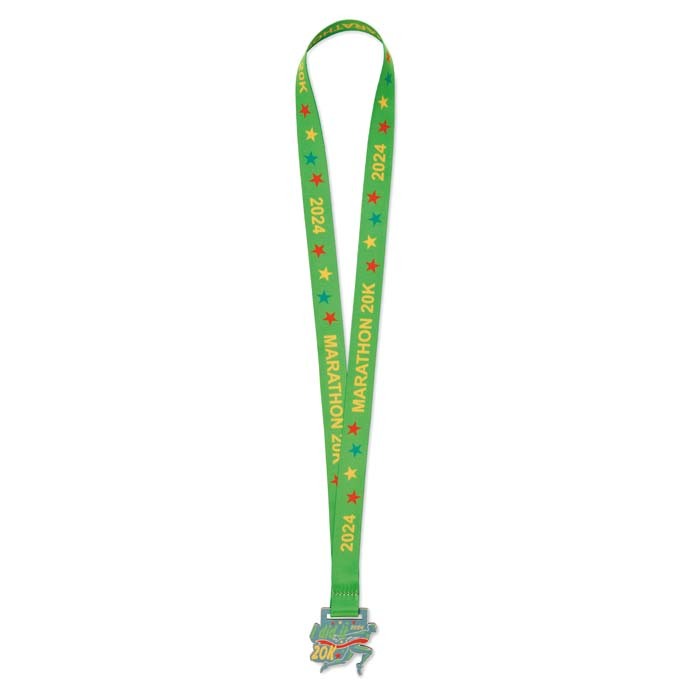 Médaille en bois de forme personnalisée et ruban en quadri avec boucle cousue
